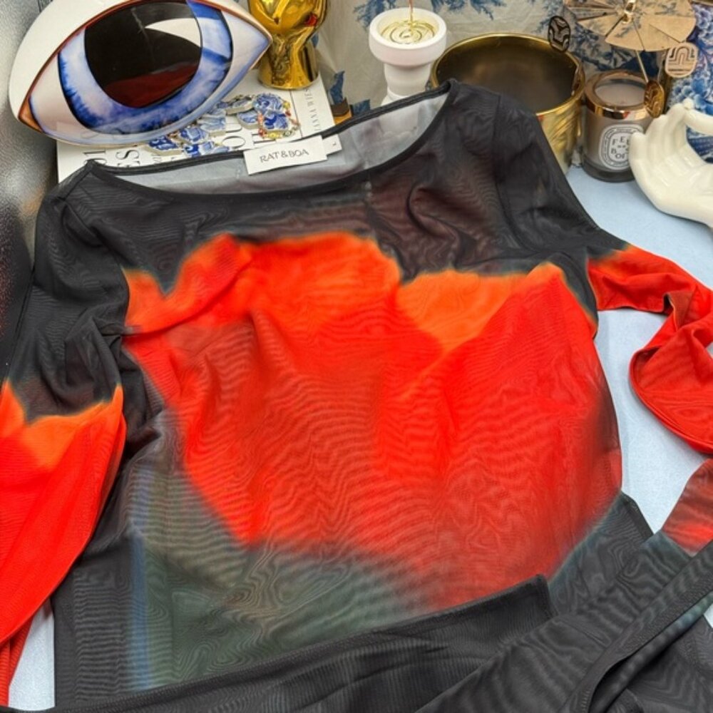 🆕 RAT & BOA 🧿 NWOT Juniper Sheer Long Sleeve Dress, Dark Red Tulip, Sz L - Picture 13 of 15